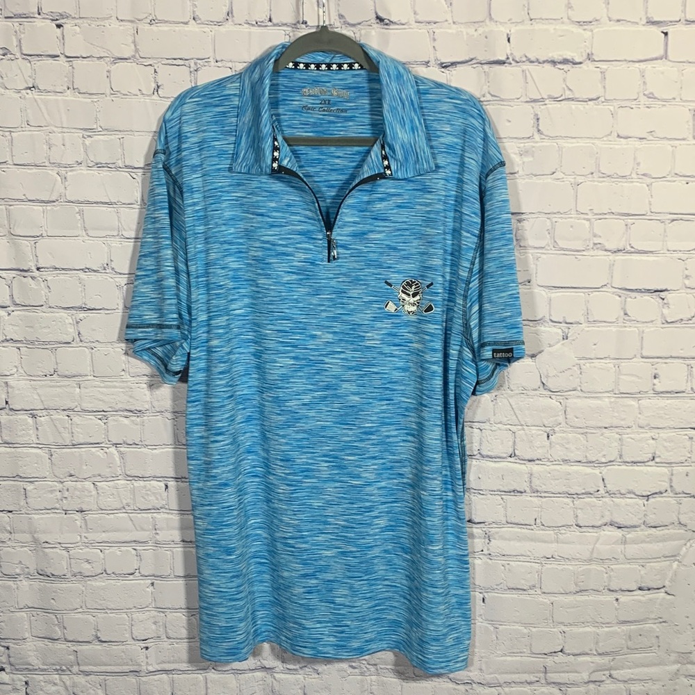 Tattoo Golf Mens Epic Collection Cool-Stretch Heather Blue Short Sleeve Polo 2XL